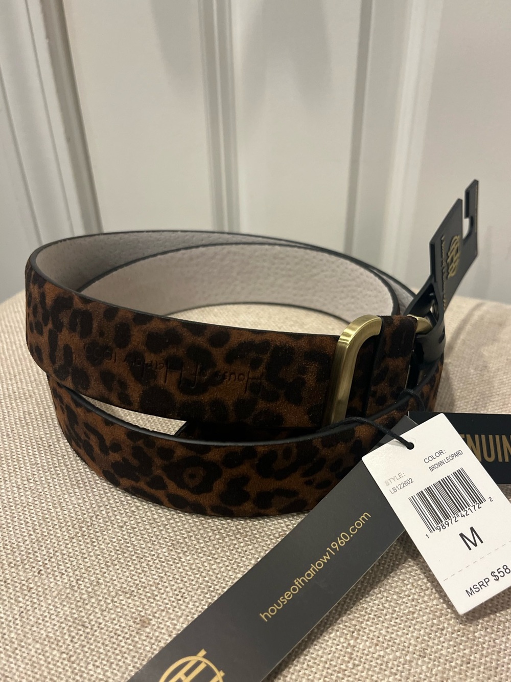 NWT HOUSE OF HARLOW 1960 WOMEN'S GENUINE LEATHER LEOPARD BELT- MEDIUM